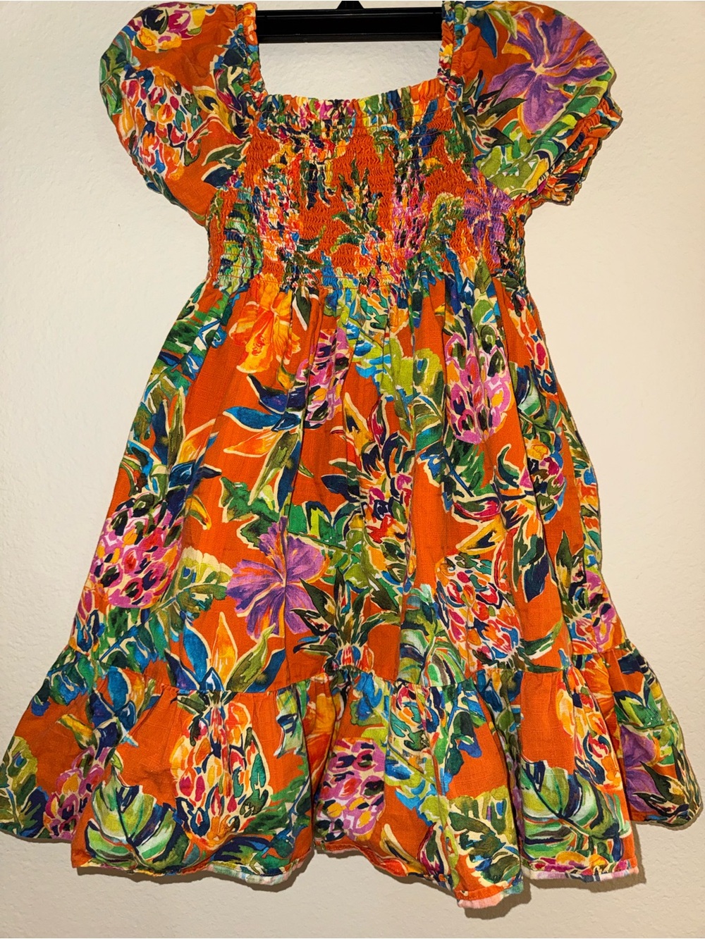 Polo by Ralph Lauren Orange Floral Smocked Casual Dress